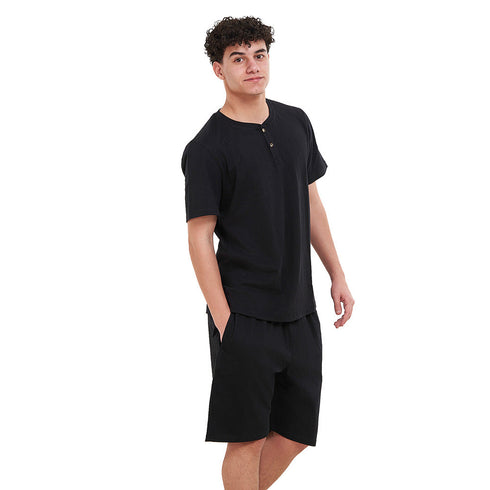 بيجامة رجالي صيفي تيشيرت اسود+ شورت اسود